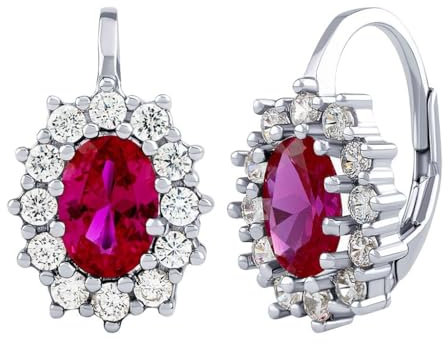 SILVEGO Damen Ohrringe aus 925 Sterling Silber mit synthetischem Rubin Ovale Form