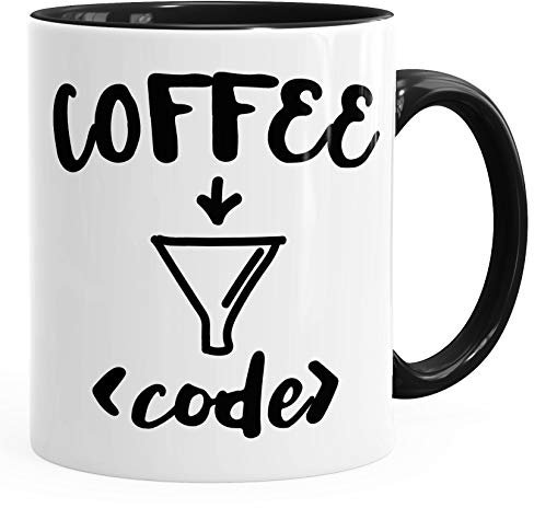 Kaffee-Tasse für Programmierer - A machine that turns coffee into code - Spruch MoonWorks® schwarz unisize