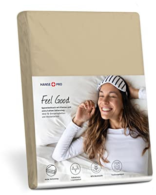 HANSE PRO Spann-Betttuch 180x200-200x220 cm I Spann-Bettlaken I Laken I für Boxspring-Betten und Wasserbetten I Steghöhe bis 30 cm I Premium-Qualität I Farbe Cappuccino