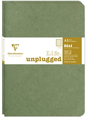 Clairefontaine 733173C - Age Bag DUO Set aus 2 Notizheften 14,8x21cm , geheftet, 48 Blatt 90g, liniert Grün, 1 Set