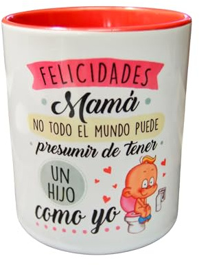 Sonrie | Taza Personalizada “Felicidades Mamá, no todo el mundo puede presumir de tener un hijo como yo | Cerámica Premium 33 cl | Regalo Original y Elegante para Mamá | Regalo Día de la Madre