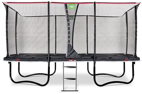EXIT Toys PeakPro Rectangular Trampoline - 9x15ft - With Safety Net, Jump Meter, and Trampoline Ladder - Reflective Safety Padding - With Foot Protection System - Rustproof - For Children - Black
