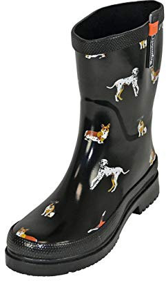 Regenliebe Damen Gummistiefel Waldi Kurzschaft Regenstiefel Hunde Motiv, Farbe:schwarz, Größe:37 EU