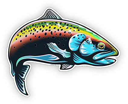 Sticker-Designs 10cm! Klebe-Folie Wetterfest Made-IN-Germany Regenbogen Gold-Forelle Fisch bunt Meer Angeln Z247 UV&Waschanlagenfest Auto-Aufkleber Profi-Qualität! AUCH OHNE Rand!