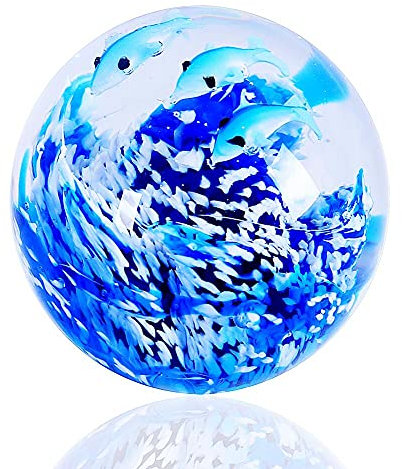 EUSTUMA Handgeblasene Delfin-Figur aus Glas, Meerestier-Ornament für Aquarium, Meerestier-Sammlung als Geburtstagsgeschenk, Büro-Briefbeschwerer, Glaskugel