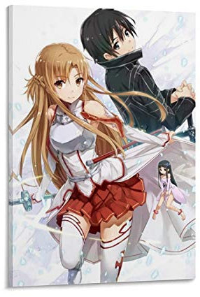 YANDING Sword Art Online Sao Kirito Asuna Poster Anime Leinwandkunst Poster und Wandkunst Bild Druck Modern Familie Schlafzimmer Dekor Poster 50 x 75 cm