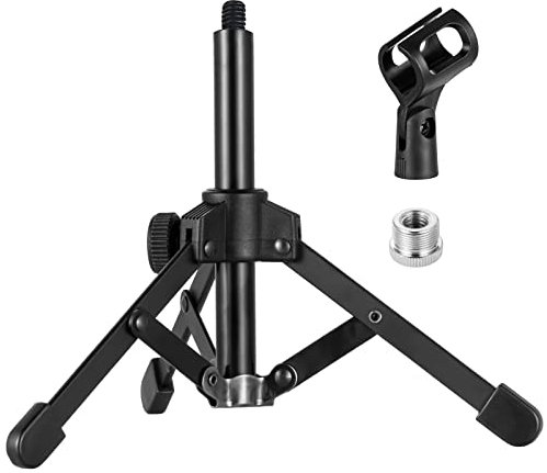 BILIONE Microphone Stand, Table Tripod, Microphone Stand Table with Microphone Clip, 5/8 Inch to 3/8 Inch Metal Screw Adapter for Blue Yeti Snowball and Other Microphones