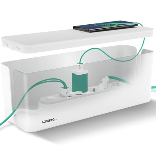 ACROPAQ Kabelbox Groß Weiß, Kabel Organizer zum Kabel verstecken (40,6 x 13,4 x 15,6 cm), Schreibtisch Organizer - Kabelmanagementbox für Ordnung im Büro und Home Office