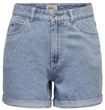 ONLY Damen Shorts high Waist 5-Pocket Design Knopfleiste Reißverschluss Kurze Bermudas, Farben:Hellblau, Größe:XS