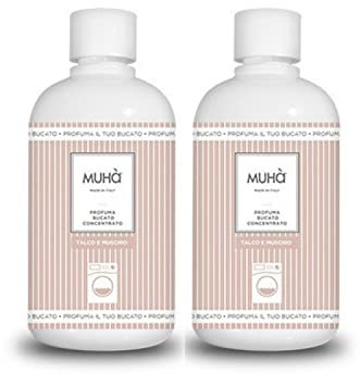 Muha - Profumatore per Bucato Intenso 2x400ml Talco e Muschio – Fragranza Delicata a Lunga Durata per Lavatrice e Asciugatrice – Non Macchia, Ideale per Tutti i Tessuti e la Biancheria