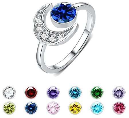 Oktober Geburtsstein Ringe für Frauen - 925 Sterling Silber Mond Ringe - Verstellbarer Offener Ring - Jahrestag & Geburtstag Schmuck - Geschenk für Frau, Mutter, Tochter, Freundin
