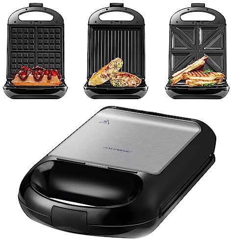 Machine à sandwich 3 en 1 XXL - 1200 W - 3 plaques interchangeables - Gaufrier - Gril de contact - Multigrill - Machine à sandwich - Gaufrier Eisenl - Barbecue électrique