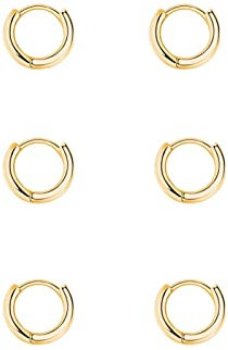 Silber 925 Creolen Set - 3 Paar Klein Huggies Ohrringe für Damen, Mädchen, Herren - Zierliche Knorpel Tragus Helix Schlafen Schmuck 6mm - Gold