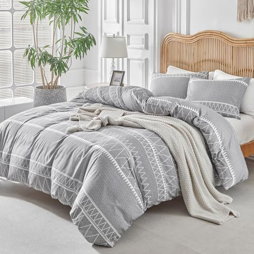 Tokokimo Funda Nórdica Cama 135/150, Funda Nórdica 230x220cm con Bohemio Patrón Microfibra 3 Piezas Compuesto por 1 Funda Nordica 230x220cm + 2 Fundas de Almohada 50x75cm, Gris
