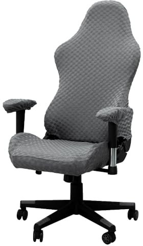 Lukery Gaming Stuhl bezug, Elastische Kariert Jacquard Gaming-Stuhlhussen mit Reißverschluss, Universal Waschbare Bezug Bürostuhl für Gaming Chair (Grau)