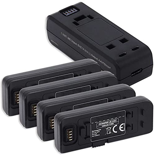 4X Akku-Basis + Dual-Ladegerät (USB) kompatibel mit Insta 360 One R, One RS Action Cam [1200mAh - 3.85V - Li Ion - 100% kompatibel]