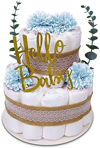 MilaBoo® Windeltorte Vintage Eukalyptus Blau I hochwertiges Neugeborenen Geschenk mit Windeln (blau)