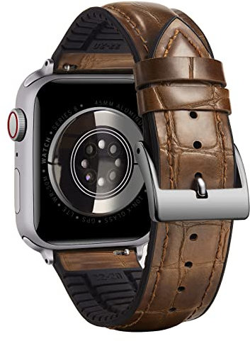 BINLUN Compatible with Apple Watch Strap 38mm 40mm 41mm 42mm Alligator Pattern Leather Bands Silicone Hybrid Replacement Strap Fit for iWatch Ultra SE SE2 Series 10/9/8/7/6/5/4/3/2/1,Light Brown