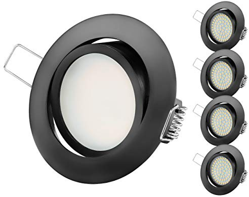TEVEA Ultra Flach DIMMBAR Einbaustrahler - Schwarz Matt - 4W 230V LED Module austauschbar- Einbauspots - Einbauleuchten - 5er Pack (Warmweiß -3000K)
