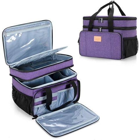 Luxja 2 Layers Medicine Bag with Detachable Divider, Pill Bottle Organizer Suitable for Home or Travel Use, Purple