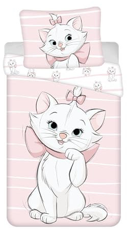 Jerry fabrics Juego de cama de bebé Marie Les Aristochats, 100% algodón, funda nórdica reversible de 100 x 135 cm + funda de almohada de 40 x 60 cm