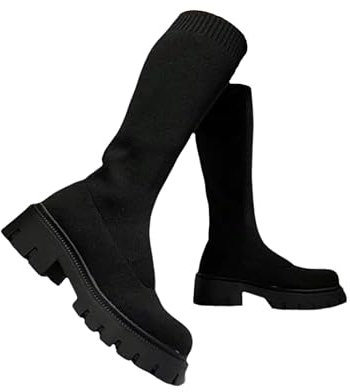 Generico Stivale Donna Aderente Morbido Casual (Nero, 39)