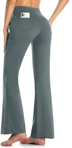 MOVE BEYOND Butterweiche Damen Bootcut Yogahose und 3/4-Hosen mit 4 Taschen Bauchkontrolle Workout Bootleg Arbeitshose