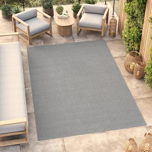 TAPISO Mono Teppich Kurzflor Grau Einfarbig Outdoor Indoor 180 x 250 cm | UV-beständig Einfarbig Wohnzimmer Schlafzimmer Kinderzimmer Modern Design OEKO-TEX