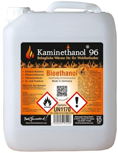 Kaminethanol Icking 60 Liter Bioethanol 96,6% (6 x 10 L) Premium Qualität - direkt vom Hersteller für Ethanol Kamine, Alkohol-Brenner, Terrasenfeuer, Raumfeuer und Gartenfackeln
