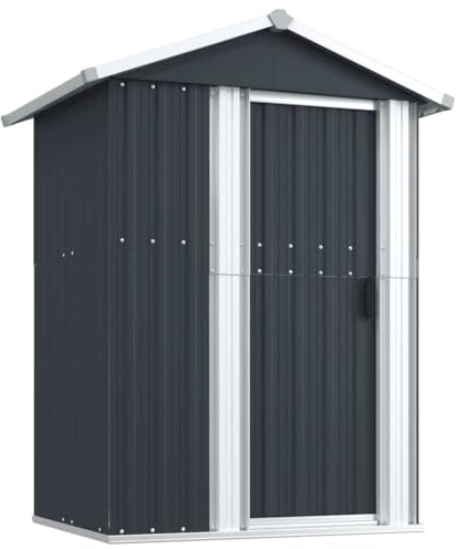 Metall Gerätehaus, Schiebetür & Fundamentrahmen, klein Geräteschuppen Garten Schrank Metall Schuppen Gartenhaus Stahl Geräteschrank, Anthrazit 126x97,5x177 cm Verzinkter Stahl