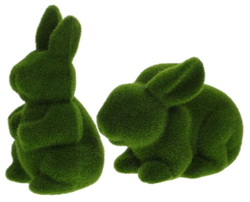 Warmhm 2st Blasenmoos-Kaninchen Osterhasenfiguren Mooshase Gartentierfiguren Osterhasen-Dekorationen Grüne Hasenstatue Rasengrashase Tische Kunstrasen Hase Sport Ornament Z. B. Samt