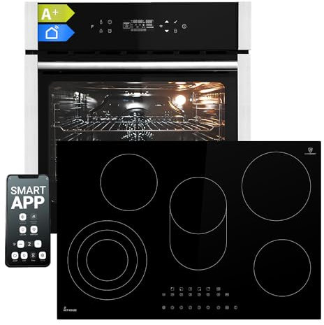 Autarkes Herdset | 60cm Einbaubackofen EB8313HC | 77cm Kochfeld KK7705RL | Pizzafunktion | Grill | Umluft | Heißluft | Timer | 2-fach Wärmeschutzverglasung | Kindersicherung | SET8313HCKK77RL