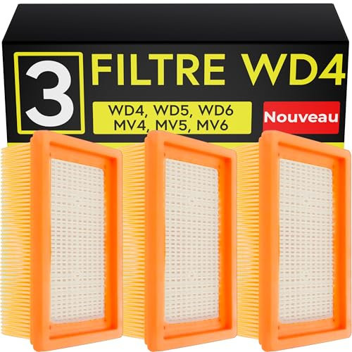 Supply Guy WD4 Filtro compatible con Karcher KFI 4410 WD4 WD5 WD6 MV6 SE5 SE6 Repuestos 3 filtros de repuesto reemplaza 2.863-005.0 (3 Set Filtro de aspiradora)