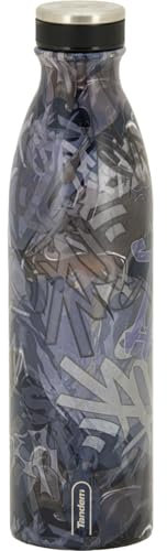 Sportandem Tandem Botella Térmica 750ml Thunder, Acero Inoxidable, Negro Gris Azul, Reutilizable, Antigoteo, Sin BPA, Doble Pared