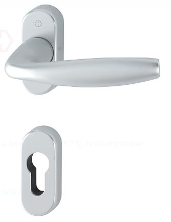 Maniglia Guarnitura con rosetta e bocchetta HOPPE in alluminio per porte interne (Foro cilindro Yale bocc ovale, F1 alluminio aspetto argento)