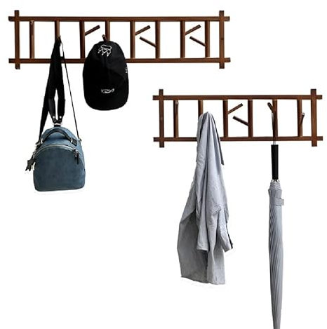 Wandgarderobe mit 6 und 8 Haken für Badezimmer, braun, Kleiderbügel-Organizer