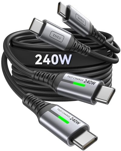 INIU Cavo USB C a C, 240 W, confezione da 2, cavo di ricarica ad alta velocità tipo C, cavo USB C intrecciato per ricarica rapida per Phone 16 Pro Max 15 Plus Samsung Galaxy S24 Ultra S23 S22 Macbook