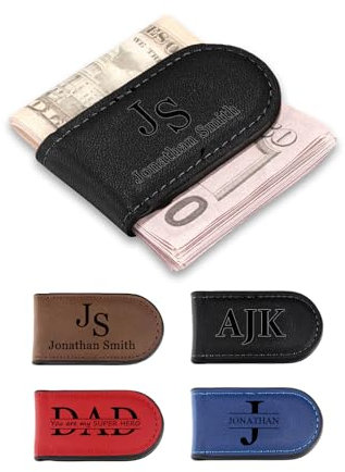 PiercingJak Personalisierte Geldklammer mit Gravur magnetische Geldklammern für Herren ID Namen Geldscheinklammer Geldscheine Kreditkarte Money Clip Leder Schmaler Kartenhalter Geschenke für Männer