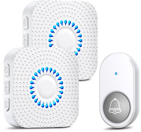 Görvitor Funkklingel, Türklingel Funk 300m Reichweite, Funkklingel Aussen Wasserdicht mit 2 Empfänger, Funk Klingel Haustür Türklingel Kabellos mit 55 Melodien 5 Lautstärkestufen LED-Blitz