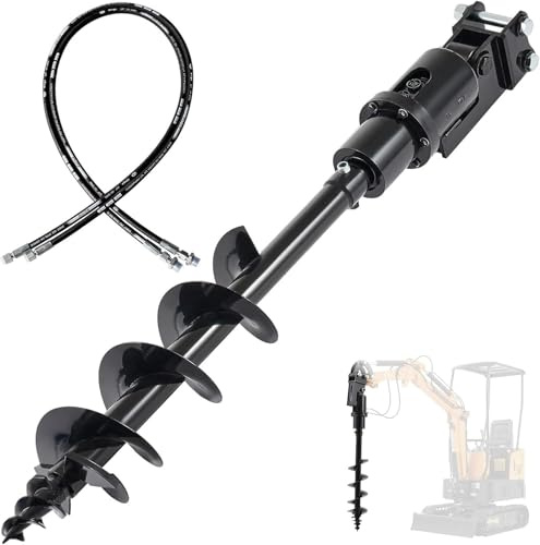 DANWIWEE 200mm Hydraulischer Erdbohrer für Minibagger 0.8-2T Schnecke 1m | Erdbohrer ab DE-Lager inkl. Entladeservice. 1000mm Tiefe. Wechselbar ohne Antriebsdemontage. Inkl. 1,5m Schläuchen.