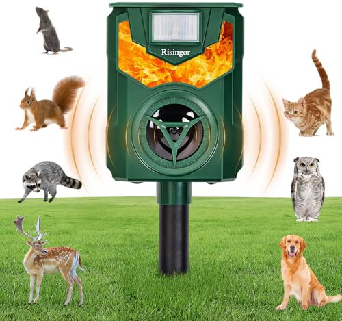 Tiervertreiber Ultraschall, Multifunktion Ultraschall Maulwurfschreck für Garten Farm, 5 Modi Solar Katzenabwehr, Wasserdicht Maulwurf Vertreiber mit LED-Licht für Katzen Hunde, Vögel, Marder