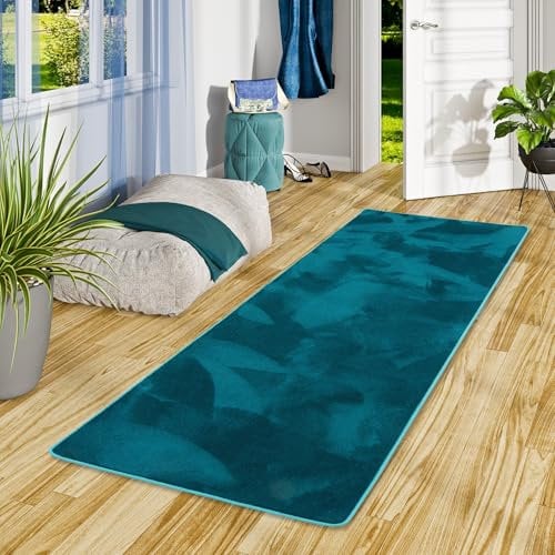 Snapstyle Hochflor Teppich Läufer Petrol, Super Soft & rutschfest, Perfekt für Flur, Wohnzimmer, Küche, Modernes Design, Pflegeleicht