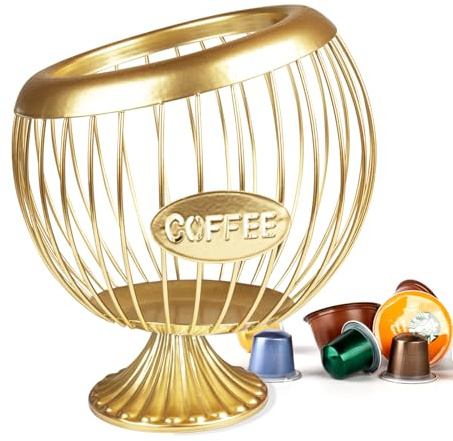 Guolich Stainless Steel Sphere Cup Coffee Basket pods holder Sturdy for Home or Office Kitchen Counter Organizer Espresso Capsule (Gold)