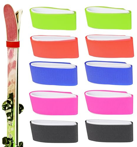 CDDCWZ (Aggiornamento) 10 x Cinghie regolabili per sci Cinghie per sci in EVA con design protettivo per il trasporto dell'attrezzatura da sci Inverno Natale (Blu Rosa Arancione Giallo Nero)