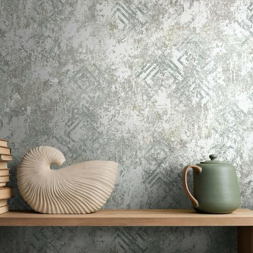 marburg Papier peint aspect 3D gris vert aspect béton graphique moderne pour salon, chambre à coucher, cuisine, 10,05 x 0,53 cm