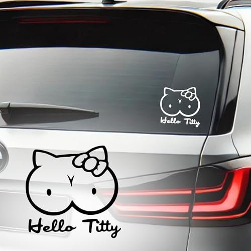 lustiger Hello Titty Aufkleber JDM Spaßmotiv Auto Fenster Laptop 14x13cm black