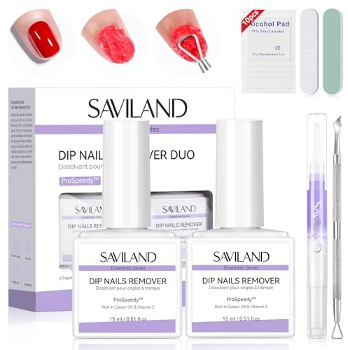 SAVILAND Dip Powder Remover Kit - No Soak No Wrap Fast Remover for Dip Nails with Liquid Latex & Cuticle Oil Pen, All-in-One Manicure Removal Set for Easy & Healthy Nails