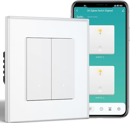 BSEED Interruptor inteligente Zigbee, interruptor de luz inteligente, funciona con Alexa y Google Home, función de temporización, concentrador Zigbee y cable neutro, requiere 2 vías, 1 vía, color