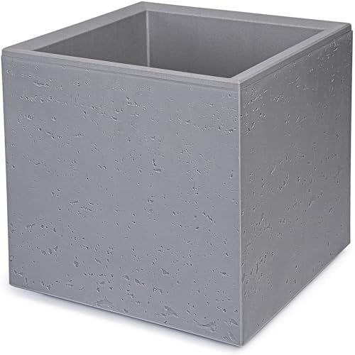 KONZEPT Vaso grande su rotelle, realizzato in materiale riciclato al 100%, 30 x 30 x 30 cm, per esterni, quadrato, grigio effetto cemento, mobile, ideale per giardino, terrazza e balcone