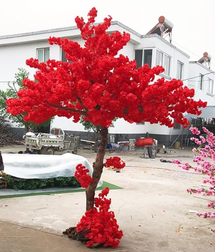 baum kunstpflanze groß Künstliche Japanische Kirschblütenbaum-Dekoration For Draußen, Rote Sakura-Blüten For Hochzeiten Drinnen/draußen – Lebensechte Sakura-Baum-Dekoration(1.8*1.2m/70*47in)